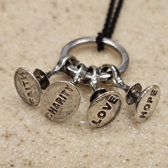 RARE VINTAGE MONICA RICH KOSANN FAITH CHARITY LOVE HOPE CHARM PENDANT NECKLACE - Picture 1 of 12